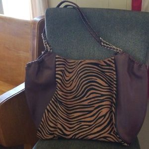 Brown and black/tan zebra stripe bag